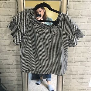 Off-shoulder Checkered Top